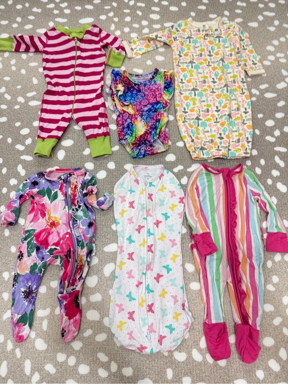 Lot of 6 bamboo newborn baby girl footies gown swaddle zippy onesie colorful